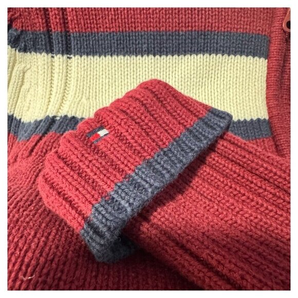 Tommy Hilfiger Full-Zip Sweater Mens Size small Red With Navy Stripe Cotton - Picture 3 of 4